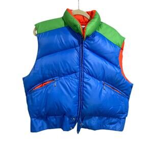 Medium Profile Vintage Ski Puffer Vest Bright Colors Blue Green Mens